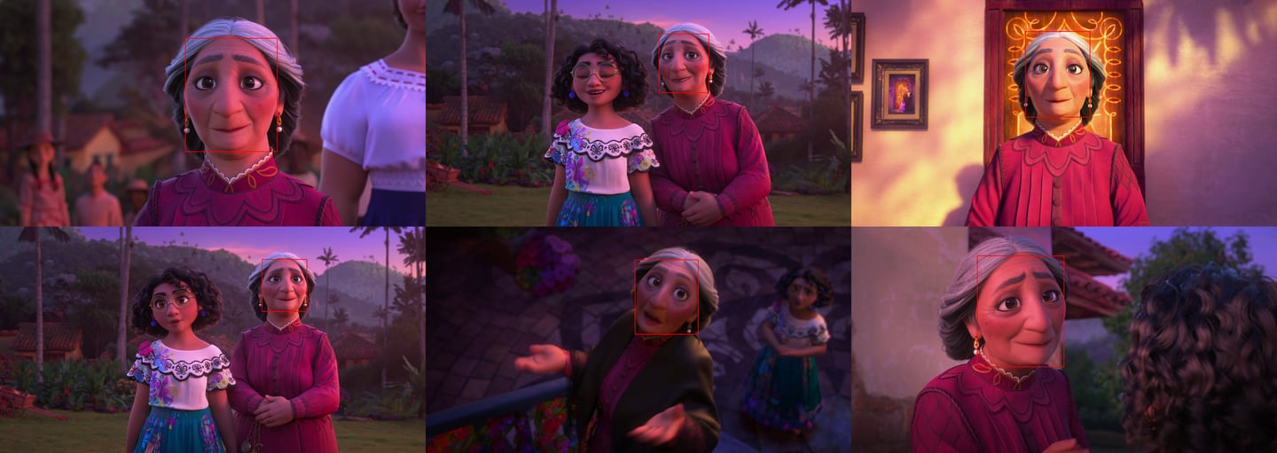 Fig 2.0: Character with the bounding box is the extracted character for these set of images. From the movie Enchanto.