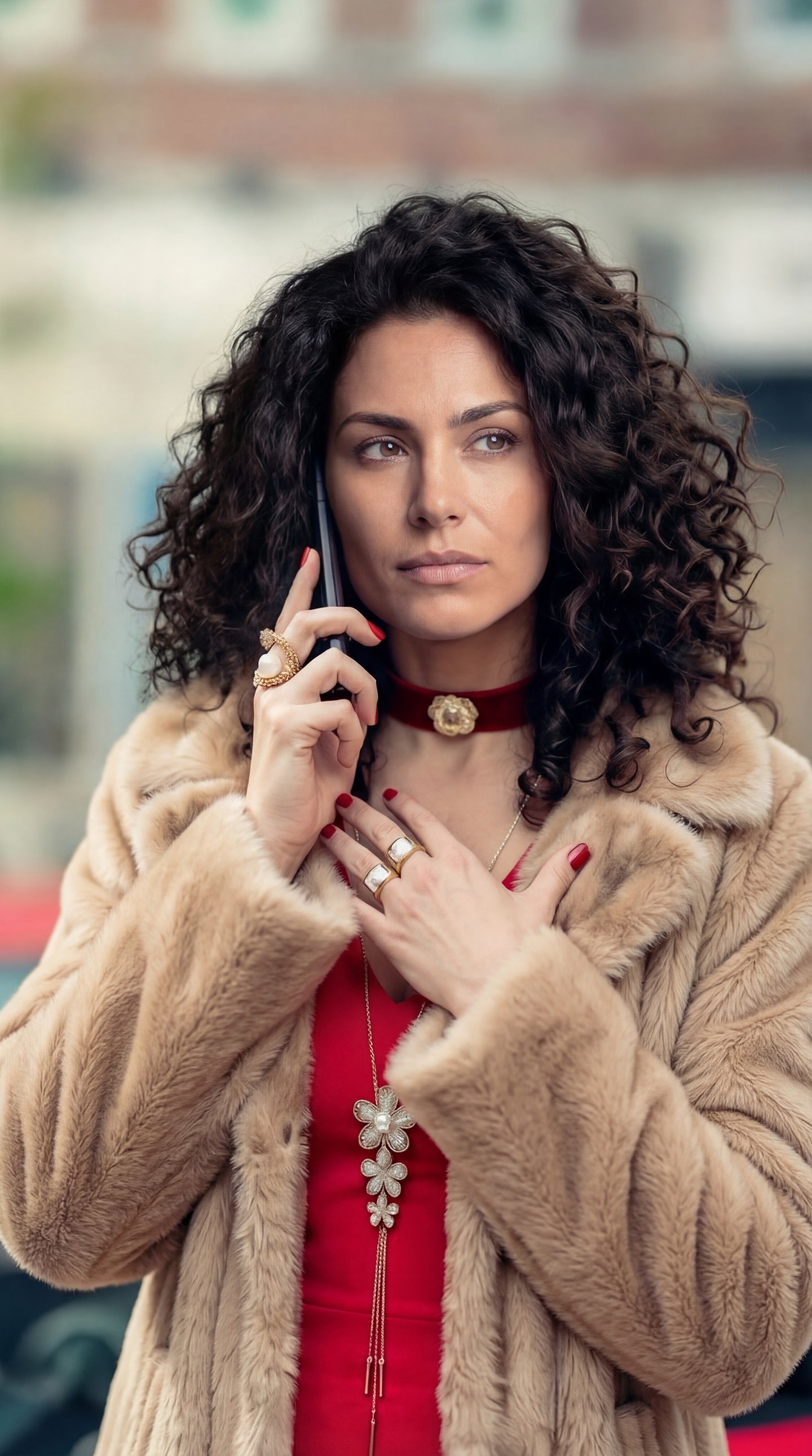 Target output: the same shot with the character swapped in - identity, hair, and wardrobe replaced, pose and background preserved