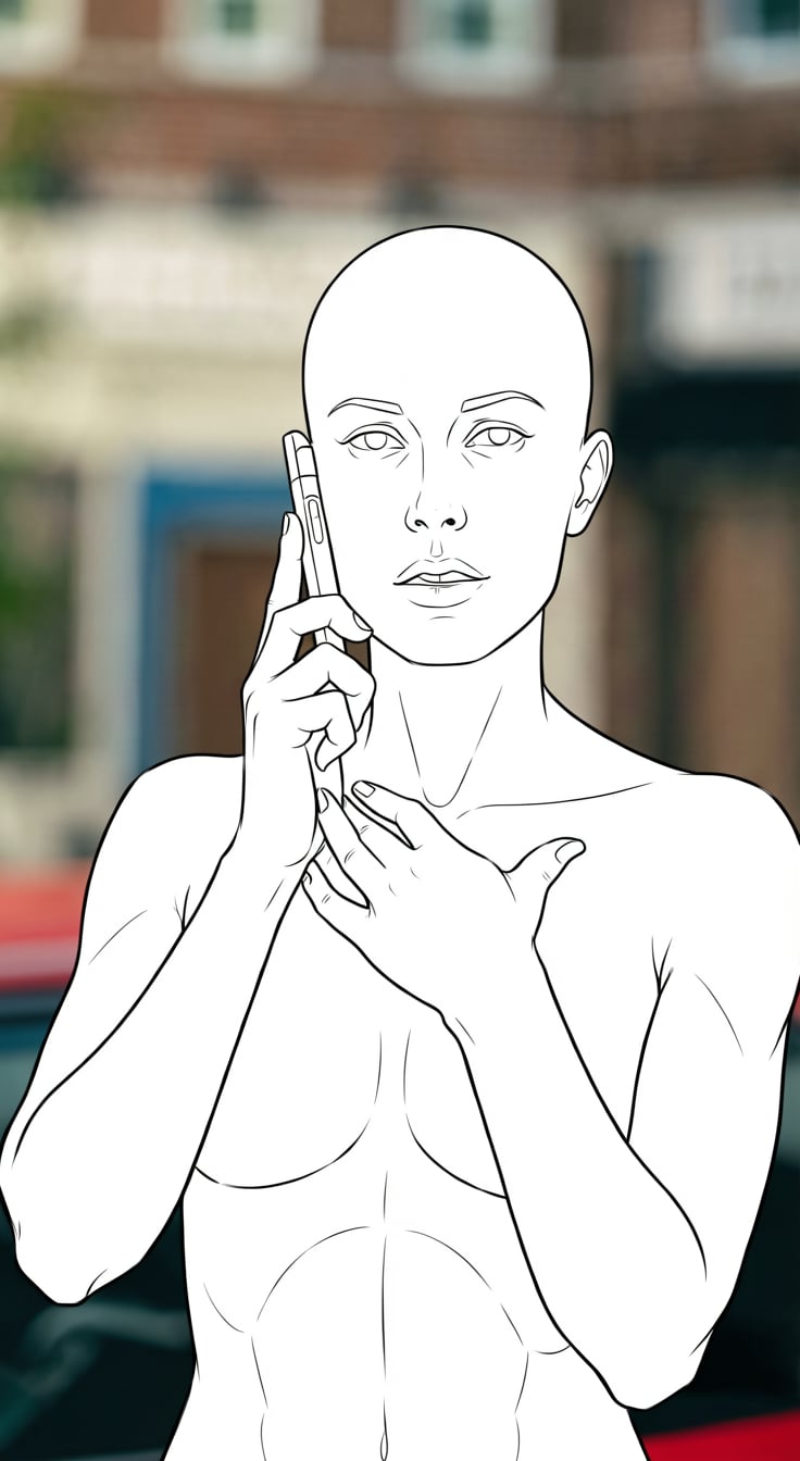 Line-art anatomical intermediate generated from the input frame