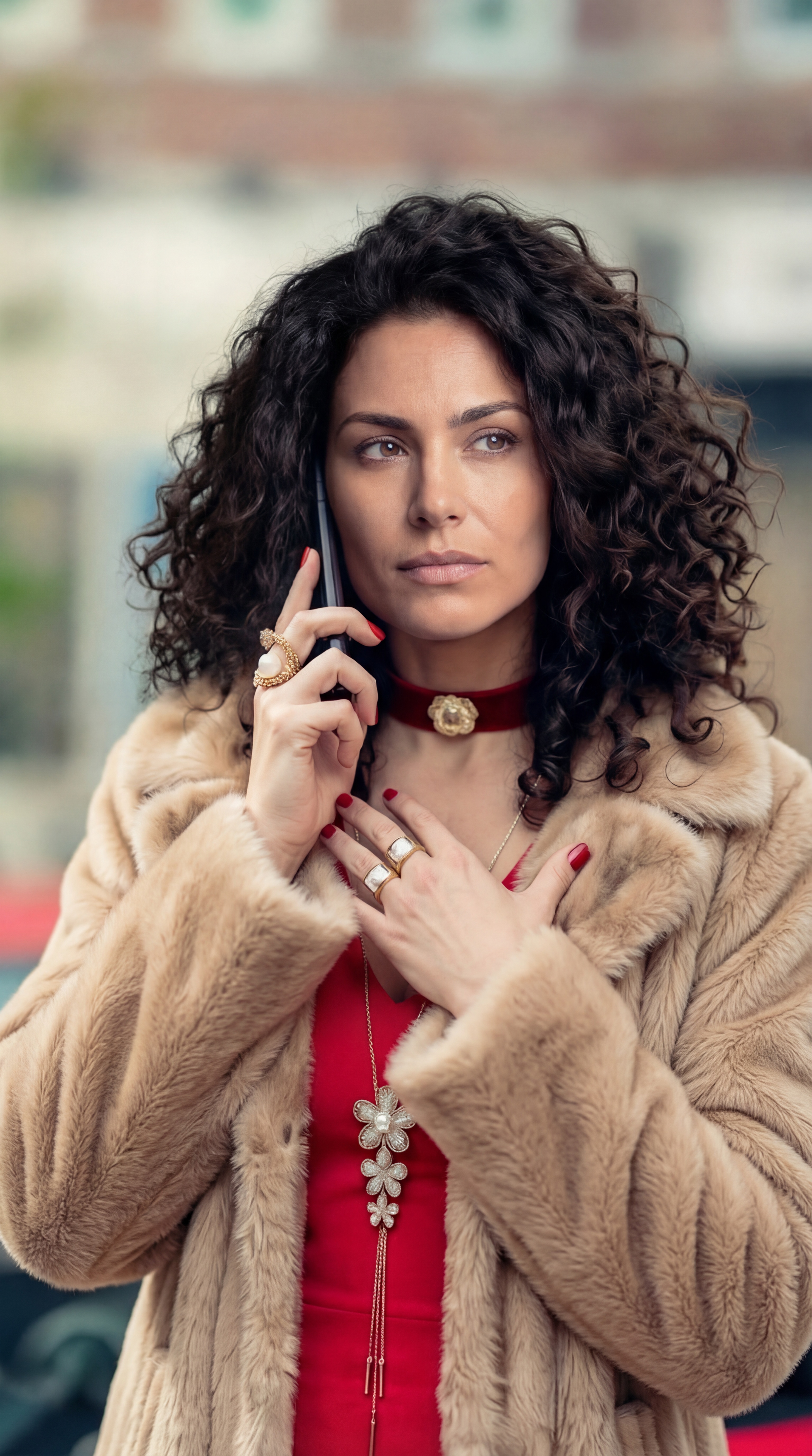 Target output: the same shot with the character swapped in - identity, hair, and wardrobe replaced, pose and background preserved